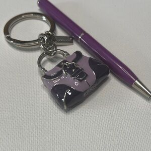 Coach Purple and Silver Bag Keychain with Purple Coach Pen